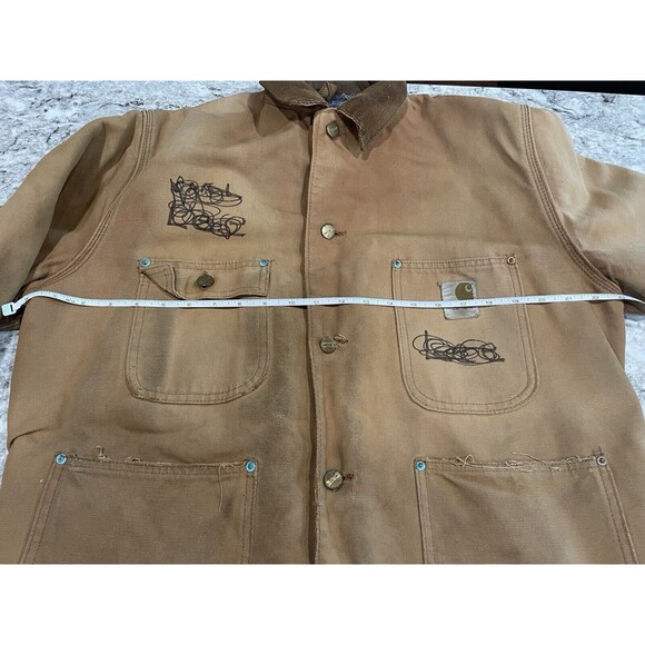 Vintage Carhartt Tan Button Mens 42 Duck Canvas Chore Jacket Blanket Lined USA - Picture 9 of 14